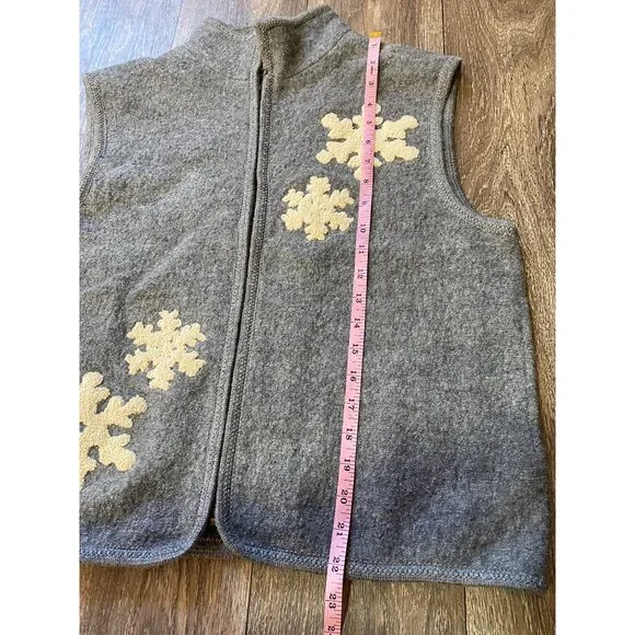 Vintage Women's Grey Snowflake Holiday Vest Size M Boiled Wool Full Zip Tassel - Picture 6 of 7